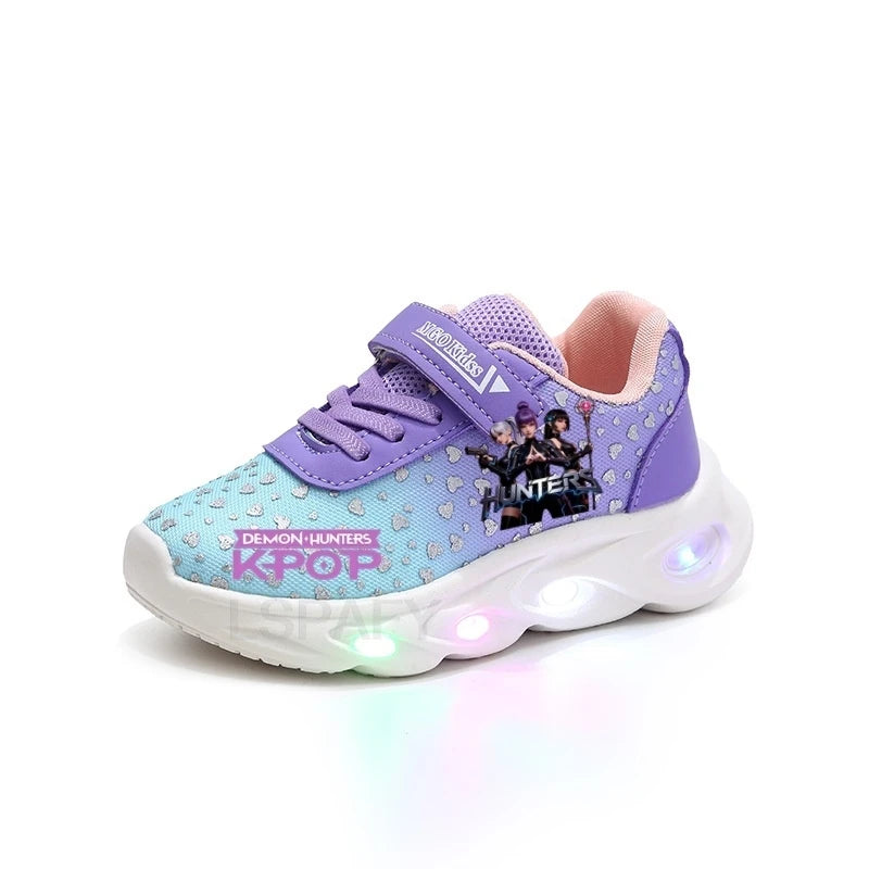 Kpop Demon Hunter LED Light Up Shoes 2026 Spring Autumn Mesh Soft Sole Cartoon Sneakers for Baby Girls Toddlers