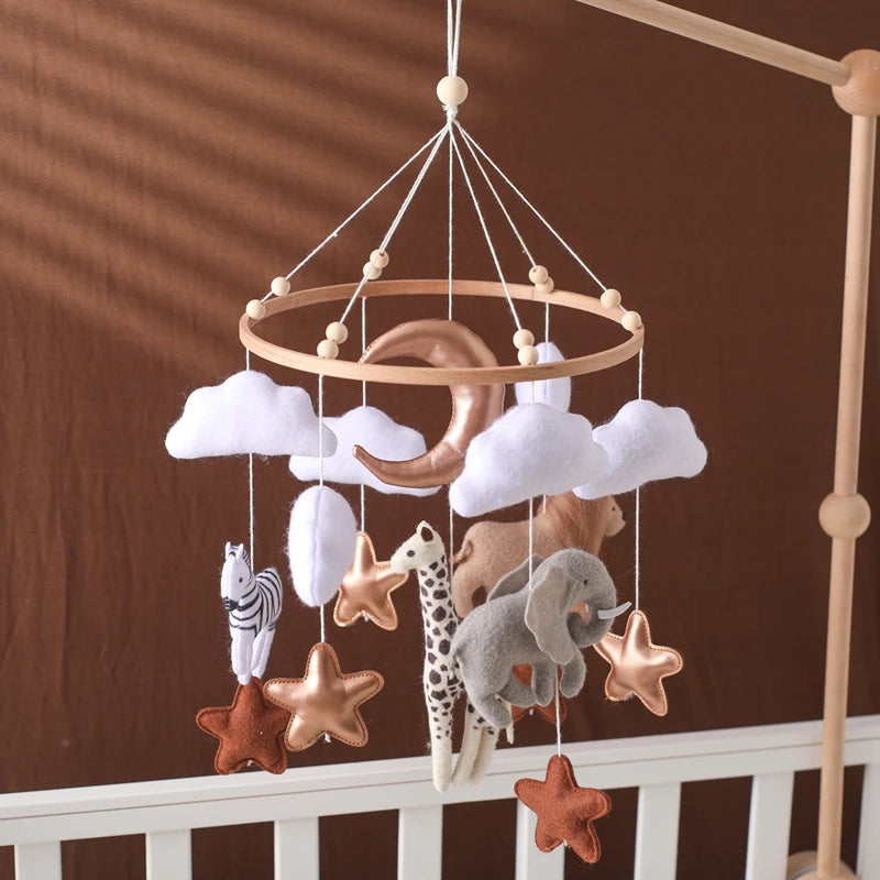 Wooden Crib Mobile with Soft Felt Animals – Newborn Bed Bell & Music Box - I YAN