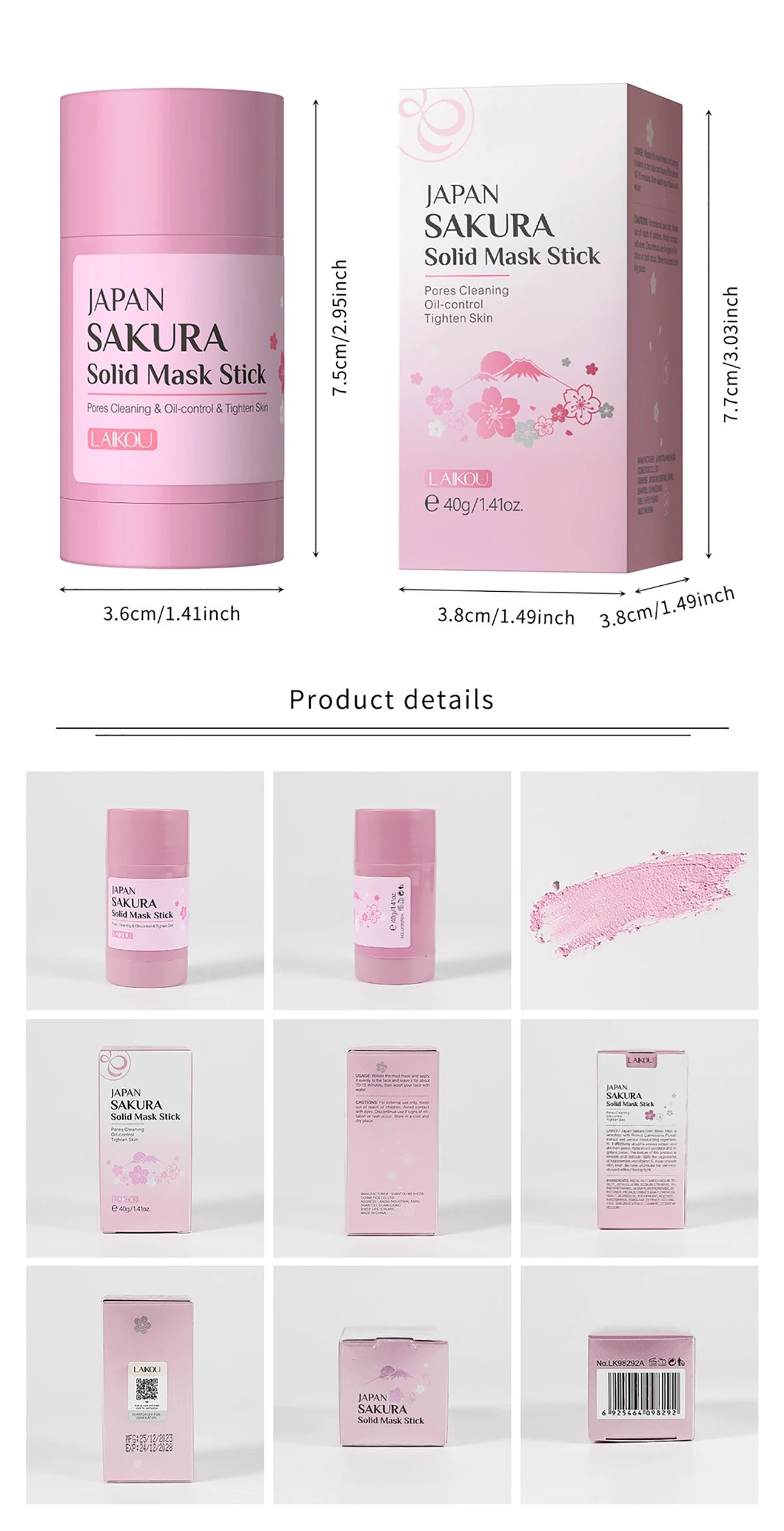 Sakura Cleansing Face Mask Stick 40g– Pore Cleaner, Blackhead Removal, Oil Control, and Skin Moisturizer