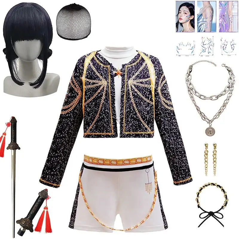 Kids K-Pop girls cosplay costume set by I YAN featuring Rummi and Zoe character outfits for children ages 2 to 12.