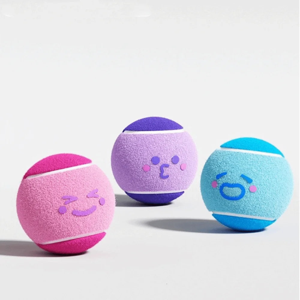 3 pieces Elastic Pet Tennis Ball Eco Friendly Color Blocked Dog Chew Toy Squeaky Sound Cartoon Pattern Pet Bouncy Ball Training