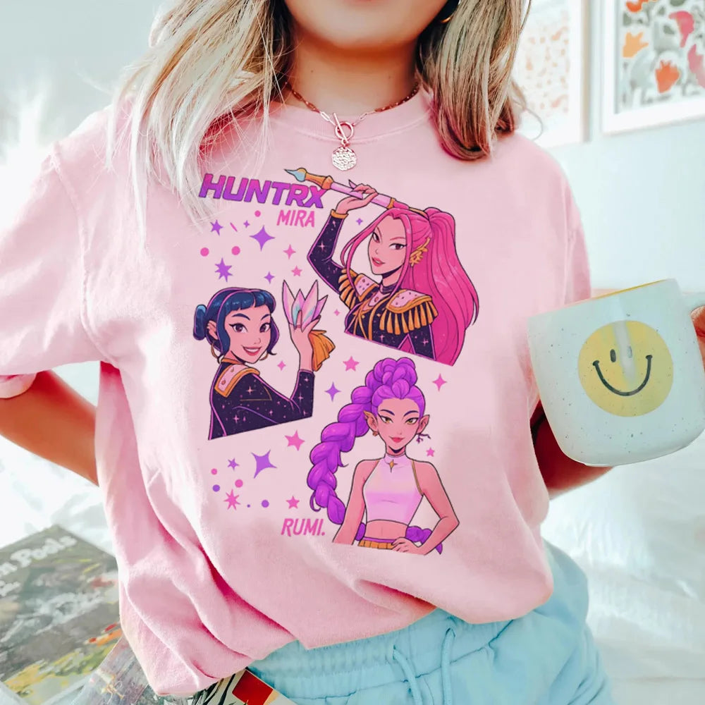 Anime KPop Demon Hunters T-shirt Tops for Children Casual Loose Girl Boy Clothing Round Neck Short Sleeve Street Style T-shirts