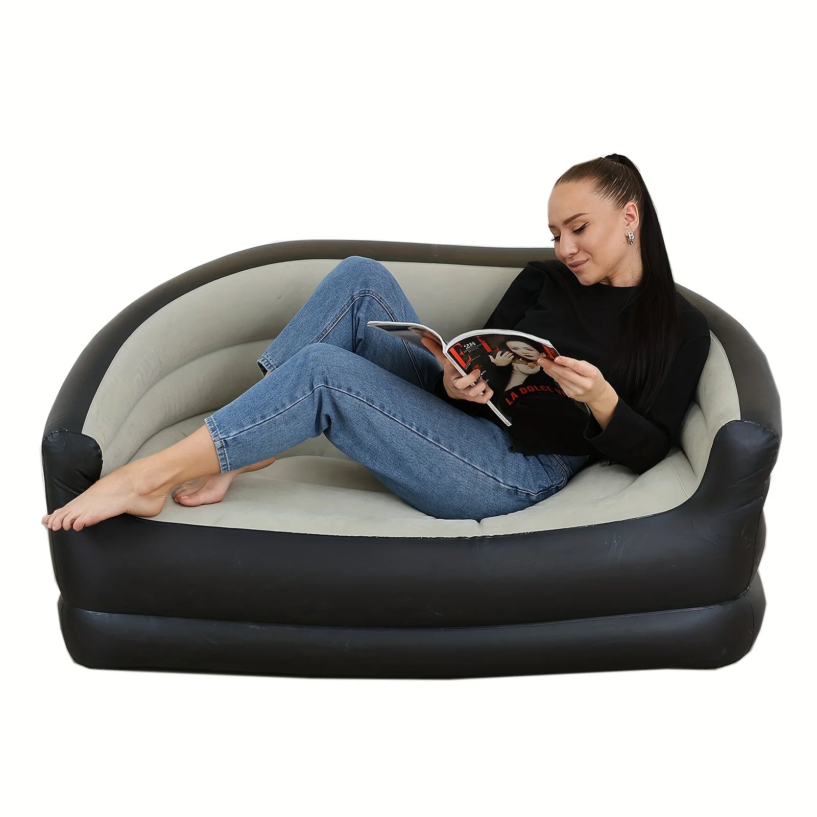 Outdoor inflatable sofa, portable air lounger with pump, portable sofa  adult lazy sofa   bed convenient foldable