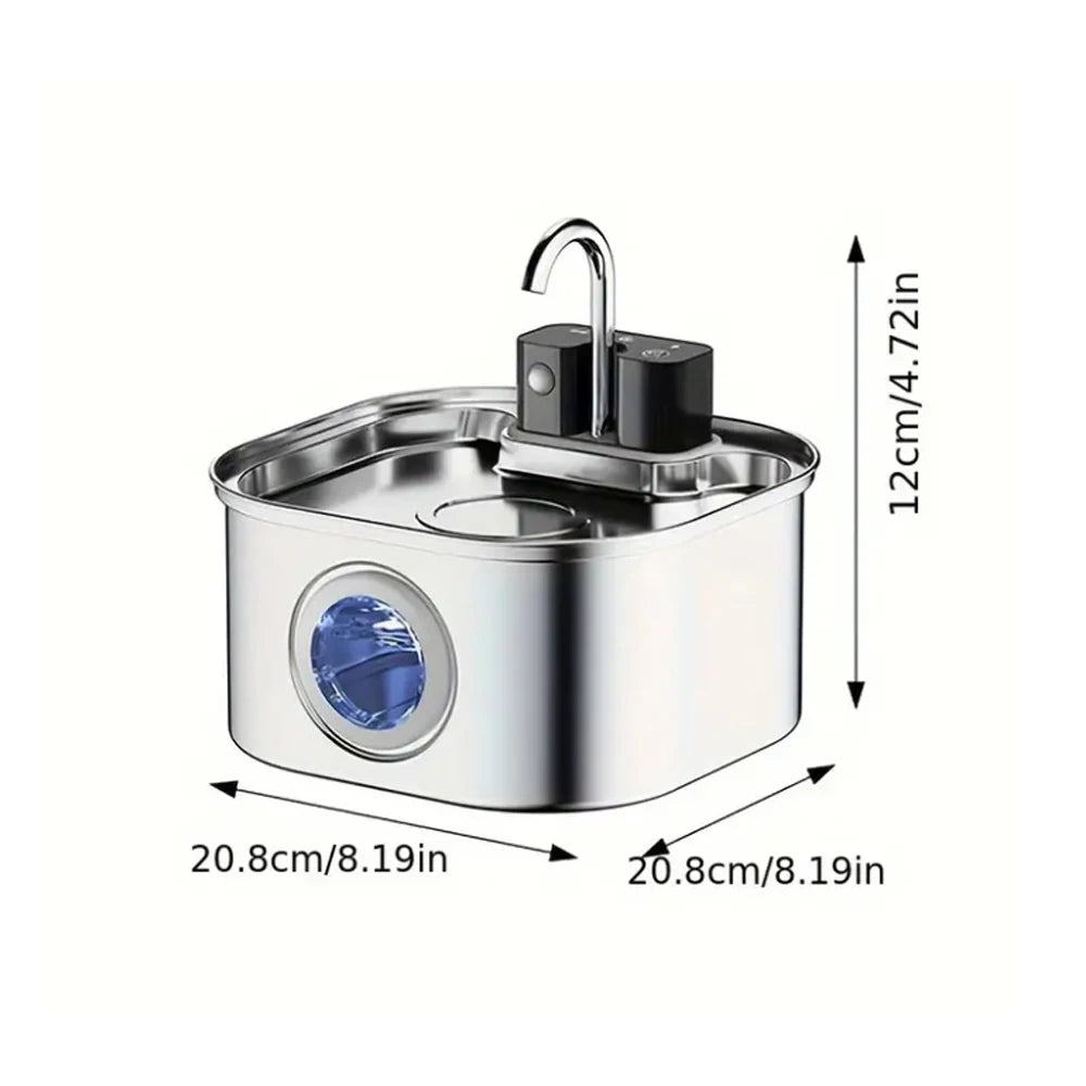 3.2L Automatic Cat Water Feeder with Motion Sensor Wireless Stainless Steel Pet Water Fountain Dog Water Bowl（No 5V 1A Plug）