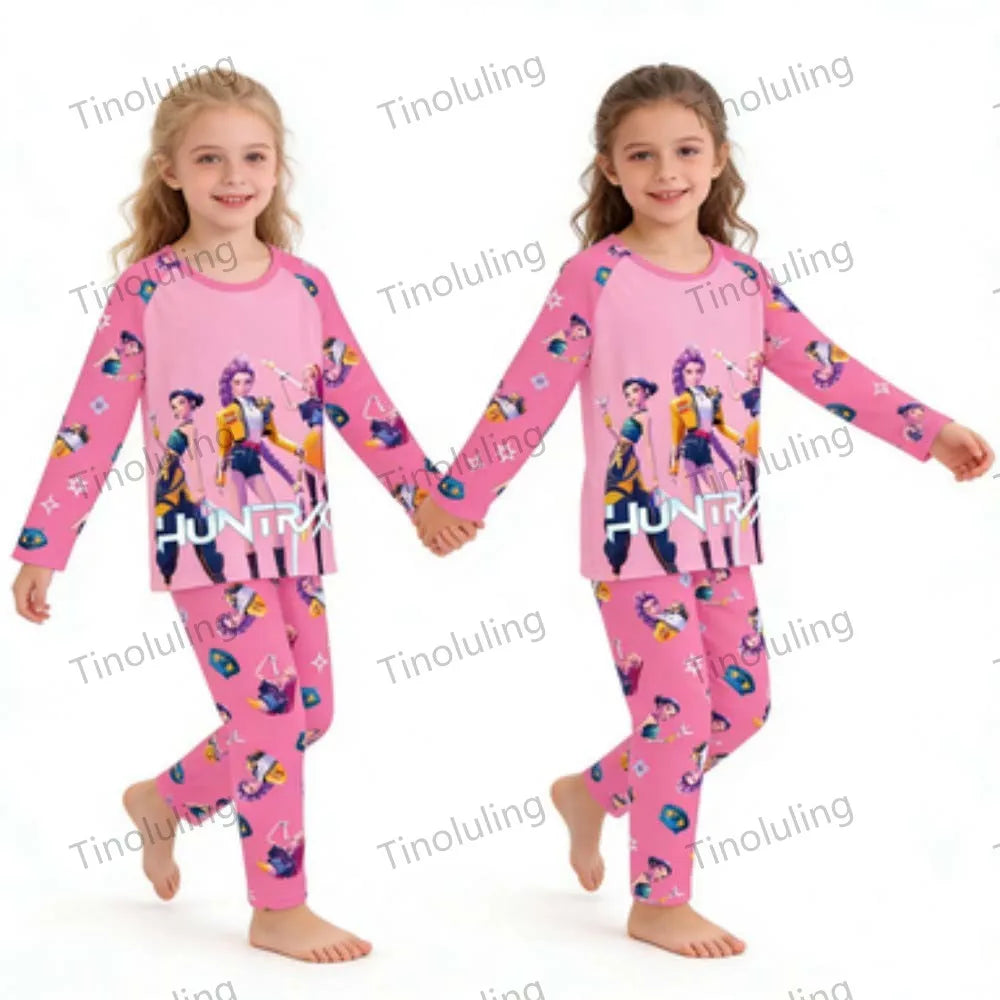 KPop Girls Pyjamas Suit Kids Pajamas Set Long Sleeve Girls Clothing 2pcs Children's Sleepwear Cartoon Boys Nightwear 3-14Y