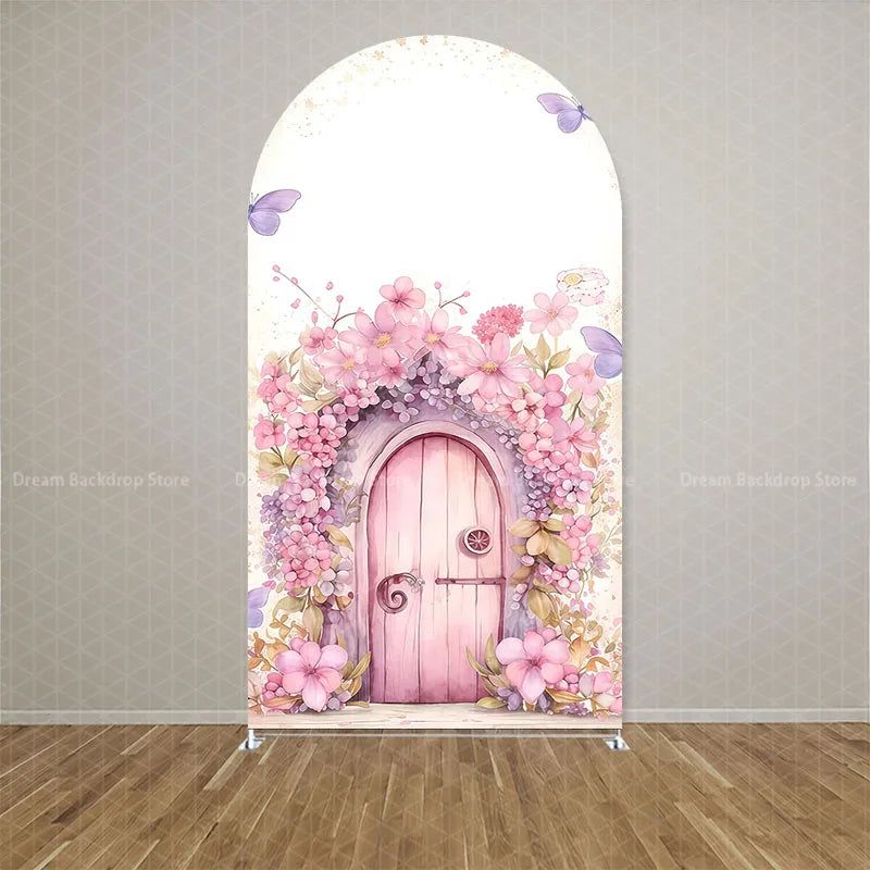 Custom Double-sided Wonderland Fairy Mushroom Butterfly Arch Backdrop Cover Girls Birthday Party Baby Shower Decor Background