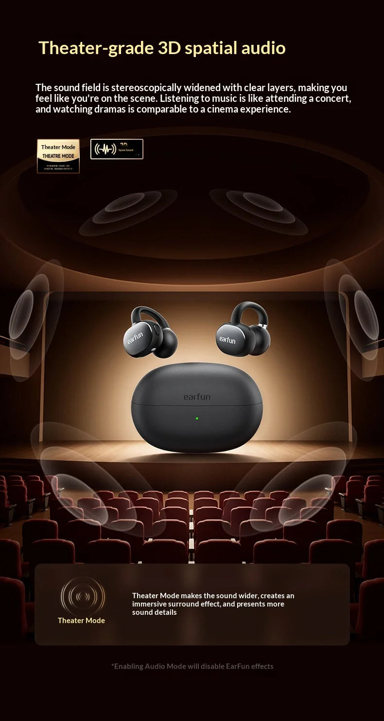 EarFun Clip 2 Open Ear Sport Bluetooth Earphones Hi-Res Sound AI Translation IP55 Waterproof Long Battery Life for Outdoor