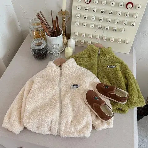 Jackets & Coats Kids Flannel Jacket Autumn Winter Boys Girl Casual Simple Coat Colorful  Lined Top Solid Color Children Clothing