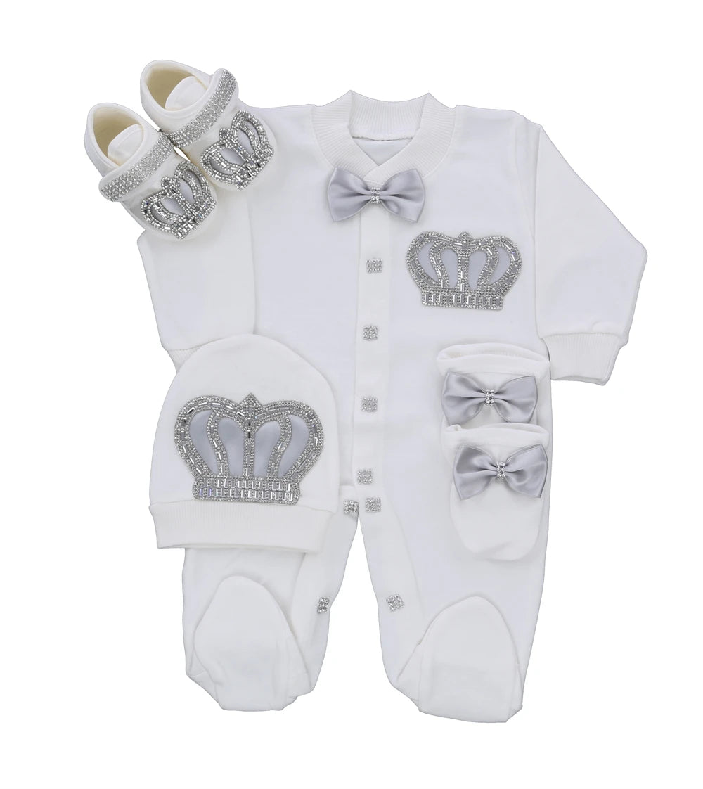 Luxury Newborn Baby Romper Set 4-Piece – Crystal Crown Layette for Photography & Coming Home - I YAN