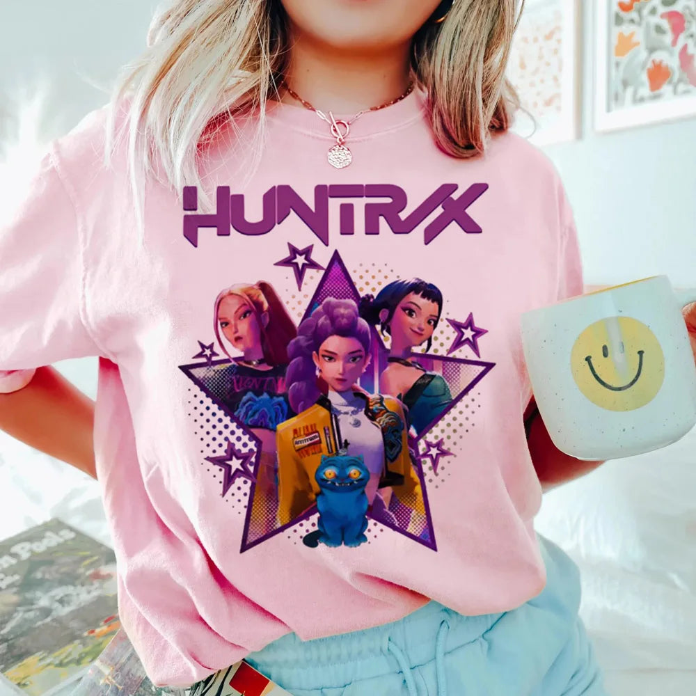 Anime KPop Demon Hunters T-shirt Tops for Children Casual Loose Girl Boy Clothing Round Neck Short Sleeve Street Style T-shirts
