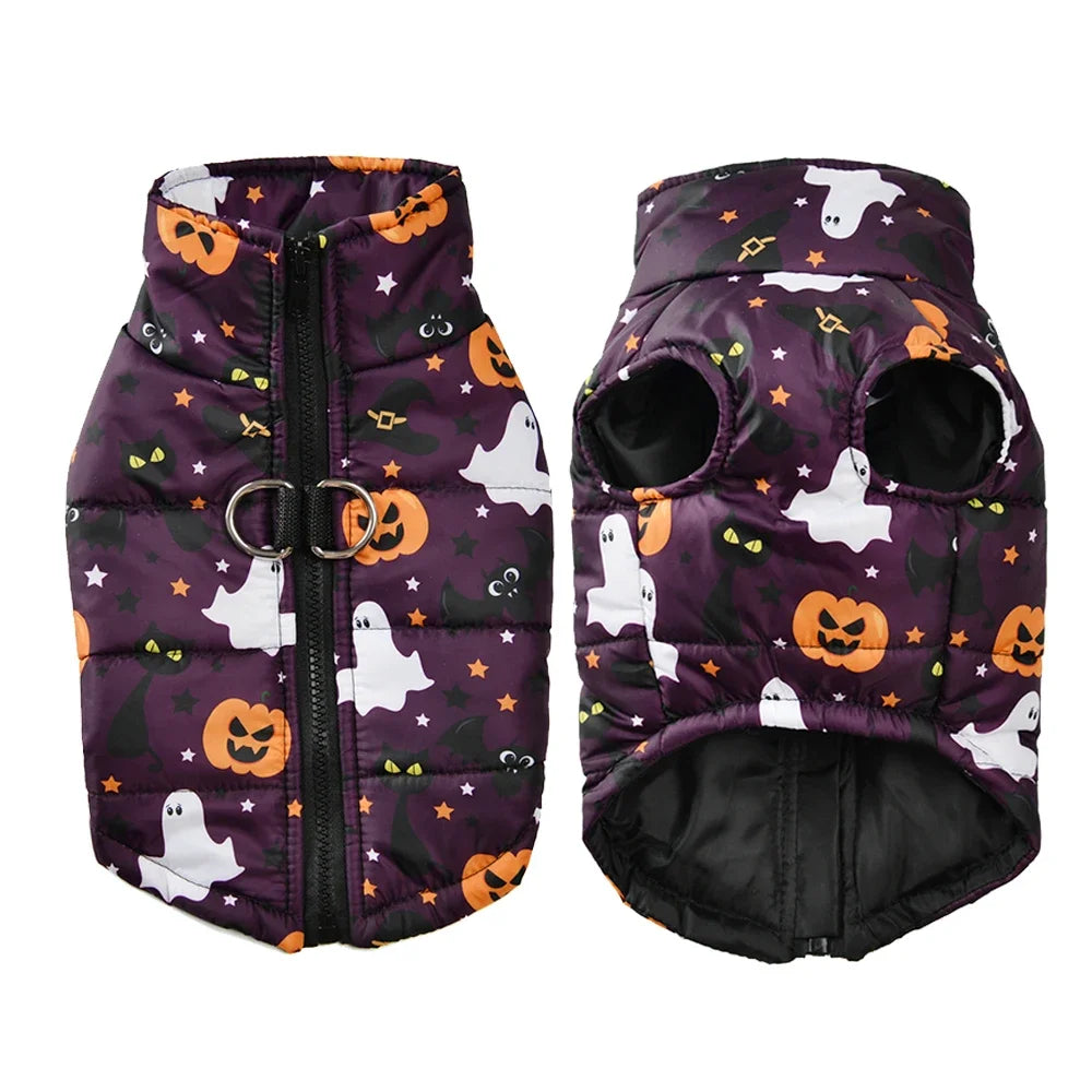 Halloween Dog Jacket Coat Autumn Winter Puppy Clothes For Small Medium Dogs Cat Funny Pumpkin Print Pet Cosplay Costume Yorkie