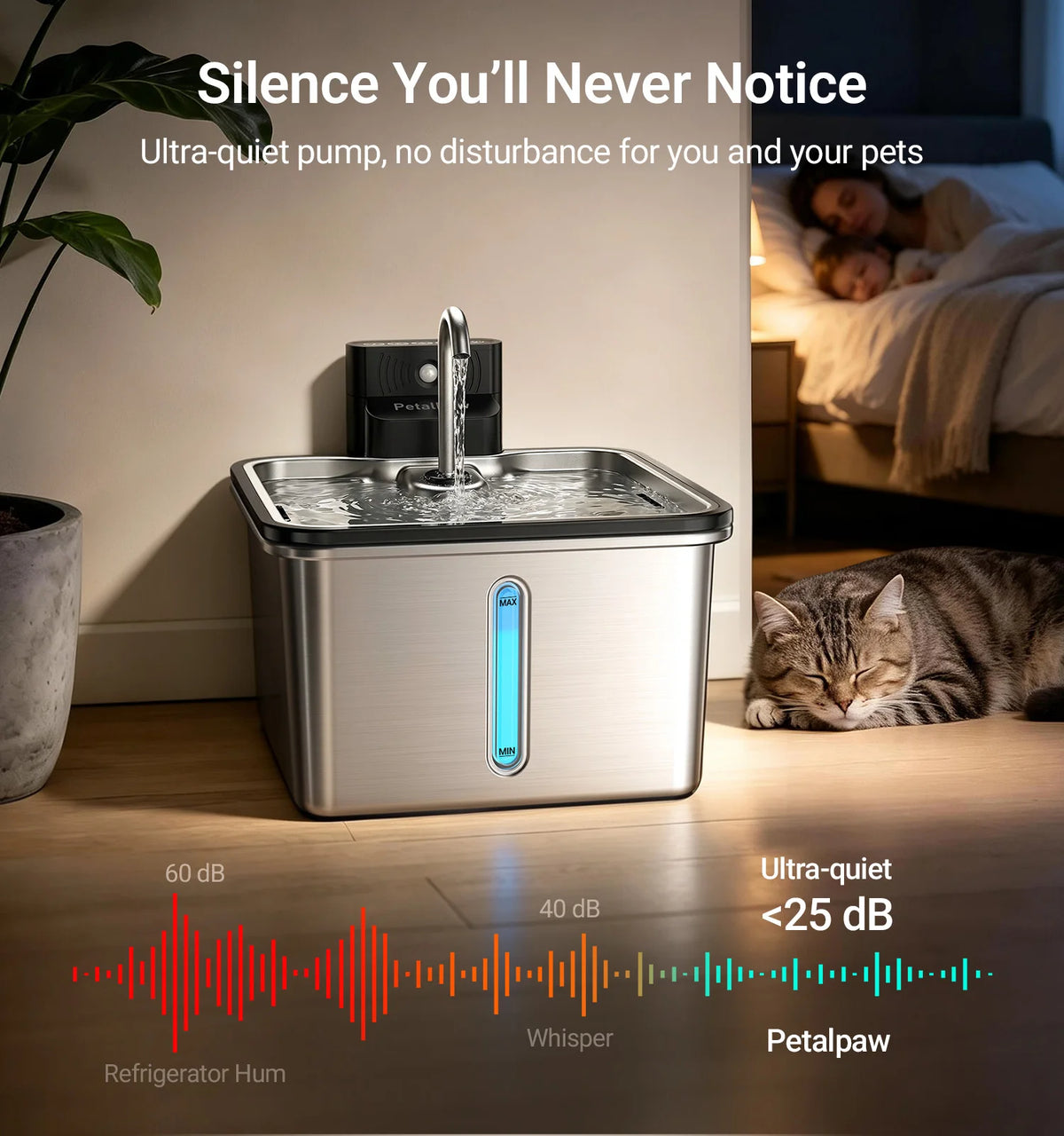 Wireless Pet Water Fountain by I YAN with stainless steel design, 3.5L capacity, battery-powered, faucet style for cats and small dogs