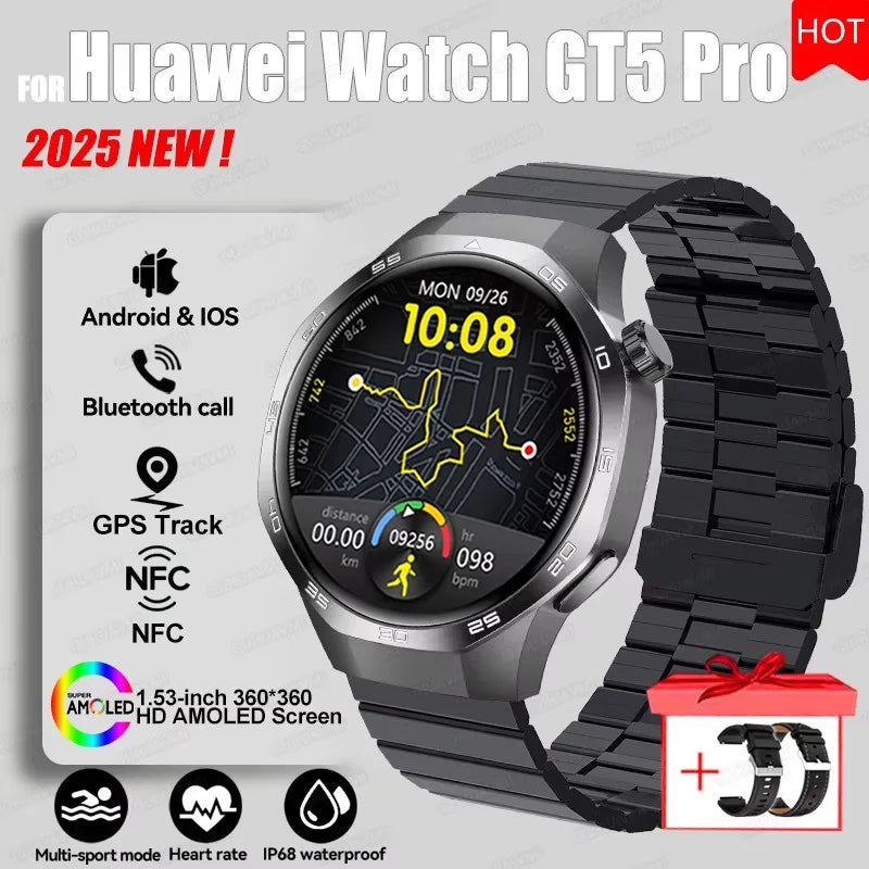 Watch 5 Pro GPS Track Compass Smart Watch Men 360*360 AMOLED Screen NFC BT Call Waterproof Health Monitor Man Smartwatches
