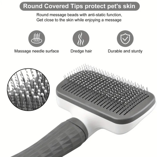I YAN 2-in-1 pet grooming brush with massaging deshedder and easy cleanup for removing loose fur and massaging pets.