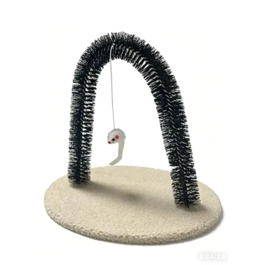 I YAN cat arch grooming brush with wooden scratching post, mini mouse toy, and self-grooming features for feline scratching and play
