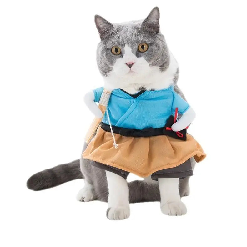 Cute Japanese Kimono pet costume for dogs and cats, I YAN yukata dress with traditional design for parties and cosplay events.