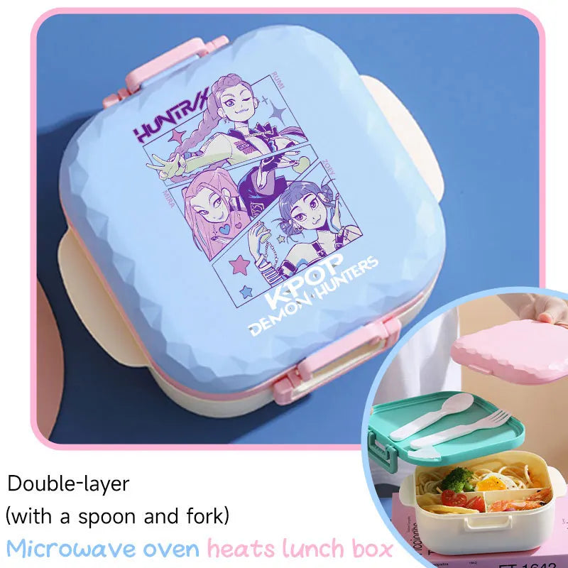 I YAN 800ml BPA-free lunch box with spoon and fork, microwave-safe portable container for students and office workers, KPop design