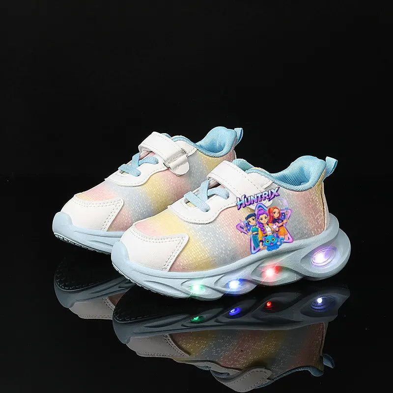 Kpop Demon Hunter Kids LED Light Casual Shoes Boys Cute Cartoon Glowing Sneakers Children Soft Bottom Anti Slip Sports Shoes