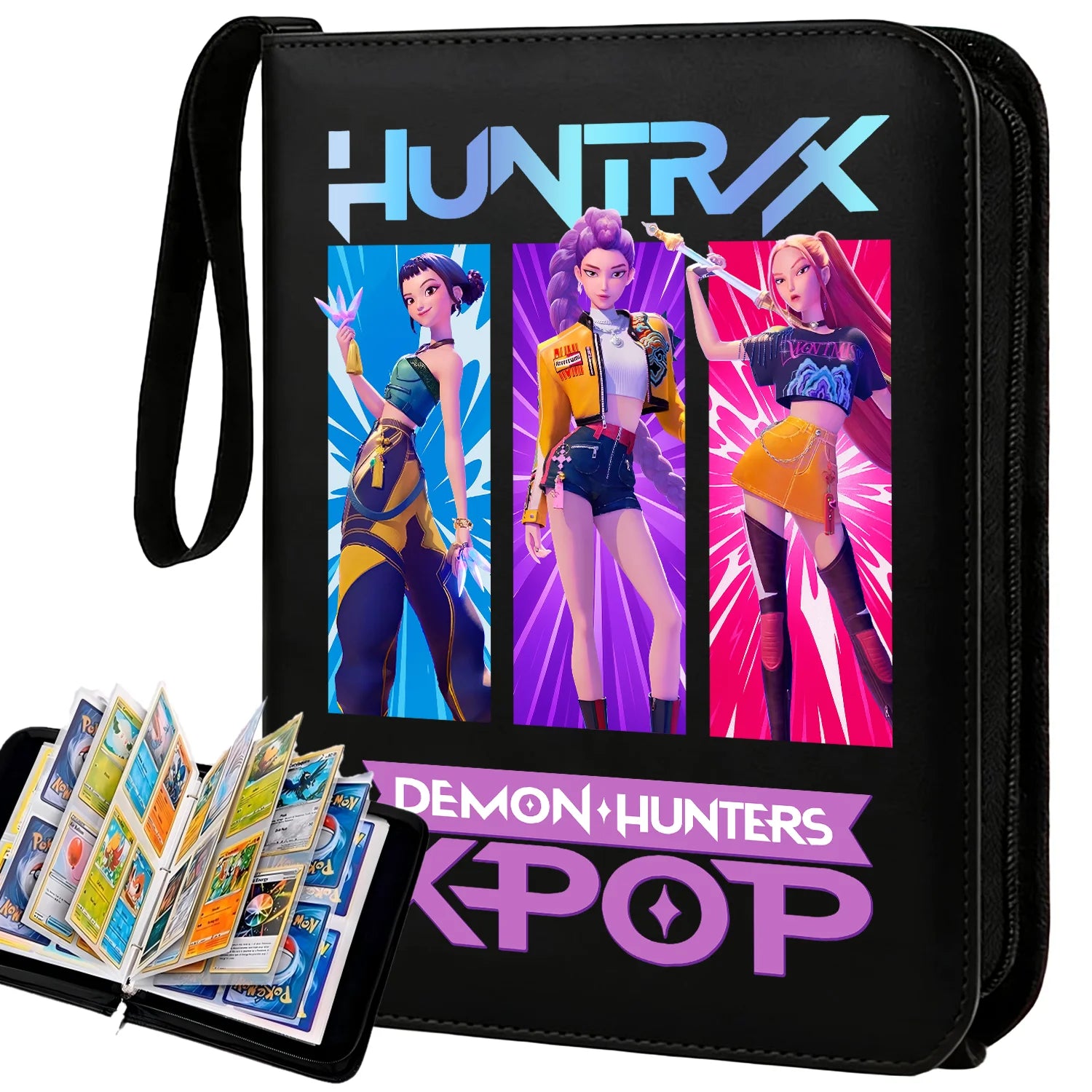 I YAN Demon Hunters card album binder with 400 pockets, PU zipper holder, designed for storing trading cards and collectibles.