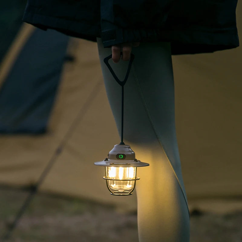Retro Portable Camping Lantern IPX4 Waterproof Emergency Light Stepless Dimmable Hanging Tent Lamp for Outdoor Hiking