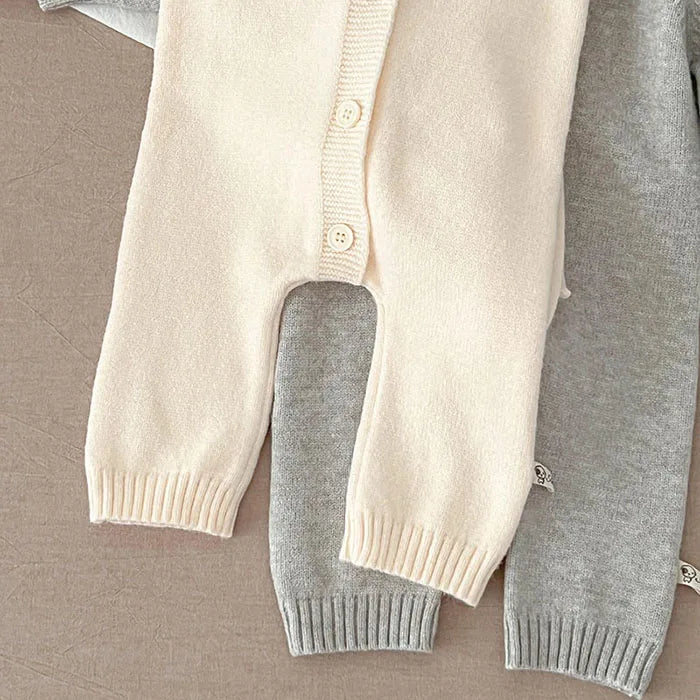 2026 New Spring 0-24M Toddler Baby Boys Girl Knitted Romper Long Sleeved Solid Color Hooded Infant Baby Knitted Jumpsuit