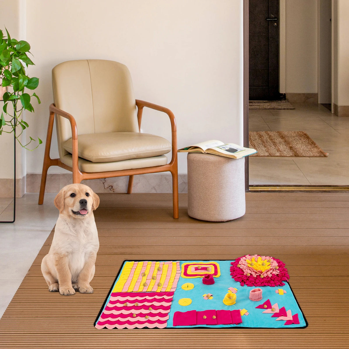 Large fleece dog snuffle mat by I YAN, 70x105cm, interactive slow feeding puzzle mat for dogs with hidden treats.
