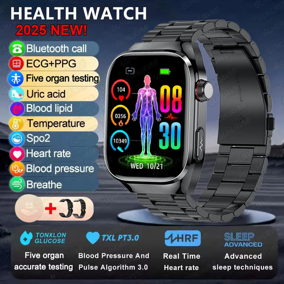I YAN Micro Physical Examination Smart Watch for men with uric acid, body fat, organ health tracking and Bluetooth calling features.