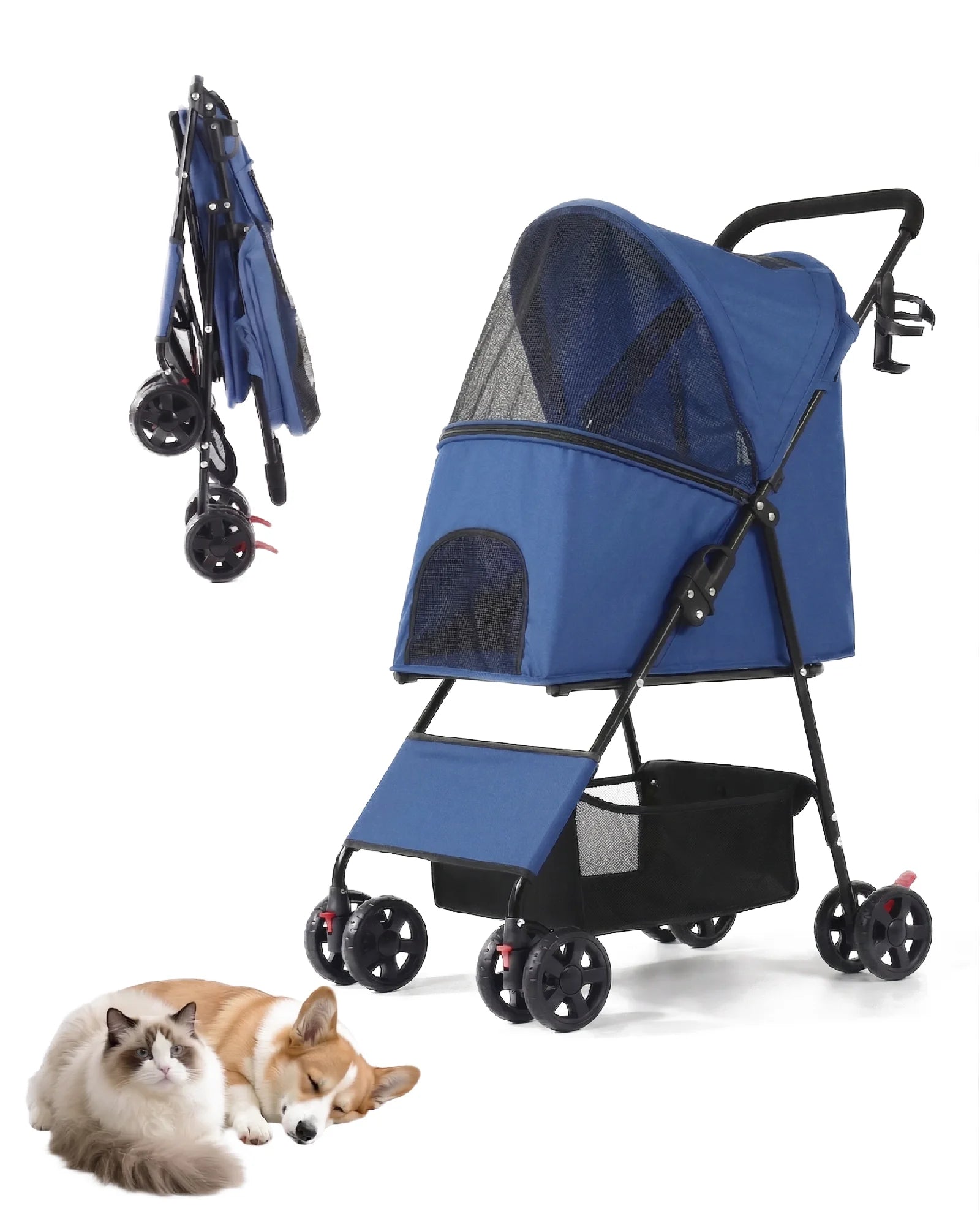 Foldable Pet Stroller Lightweight 4 Wheel Dog Stroller for Small Dogs Cats Portable Travel Pet Cart with Breathable Mesh
