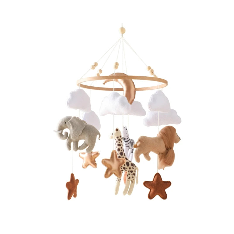 Baby Crib Mobile with Cartoon Felt Forest Animals – Wooden Bed Bell 0-12M - I YAN