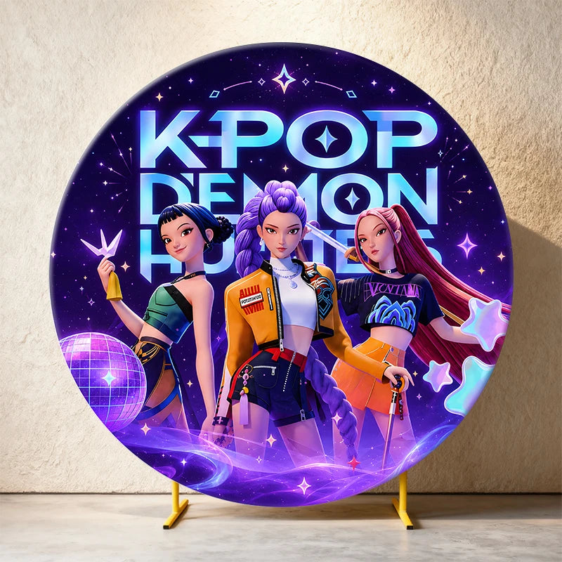 Kpop Demon Hunters Round Backdrop Cover Circle Fabric Cover Birthday Party Photo Booth Background Banner Kids Photo Props Supply