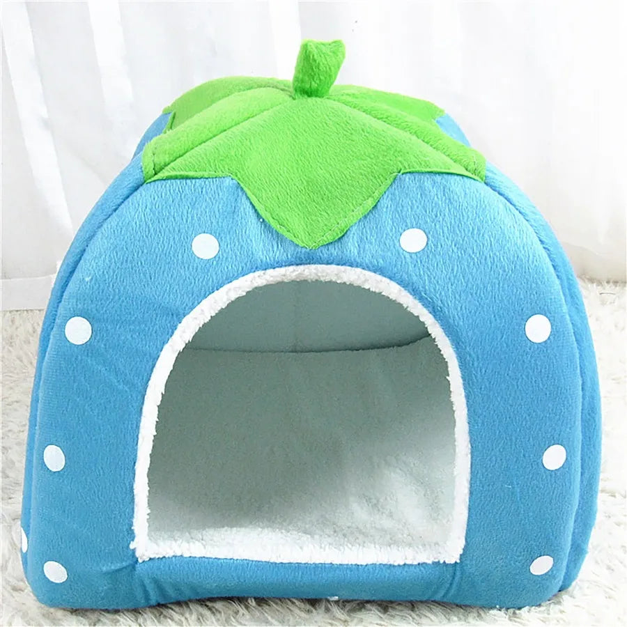 Strawberry Pet Bed for Dog, Puppy Cats Indoor Foldable Soft Warm Bed, Pet House Kennel Tent, S