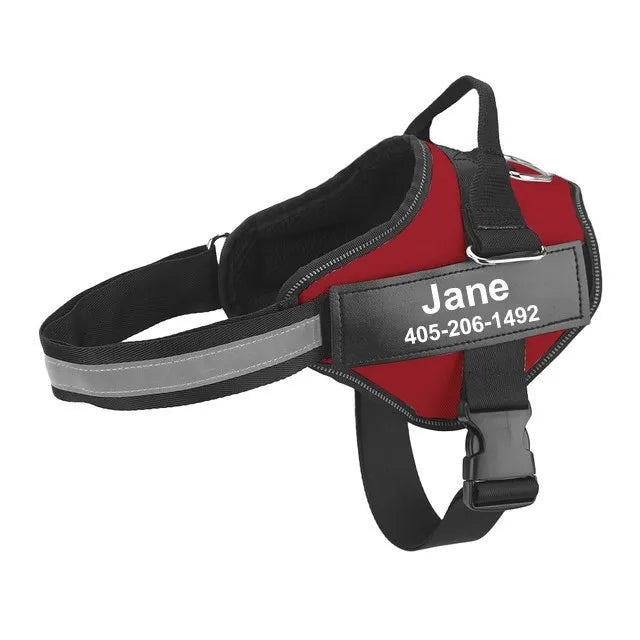 Adjustable reflective dog harness by I YAN, breathable no-pull vest for small and large dogs, shown on a dog in a vibrant outdoor setting.