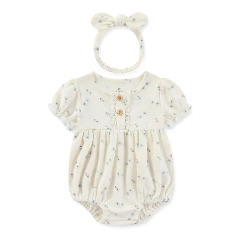 Baby Girl Clothes Sets Cotton Bodysuit +Headband Short Sleeve Newborn Baby Girl Jumpsuit Summer Solid Color 6-24Months Bebes