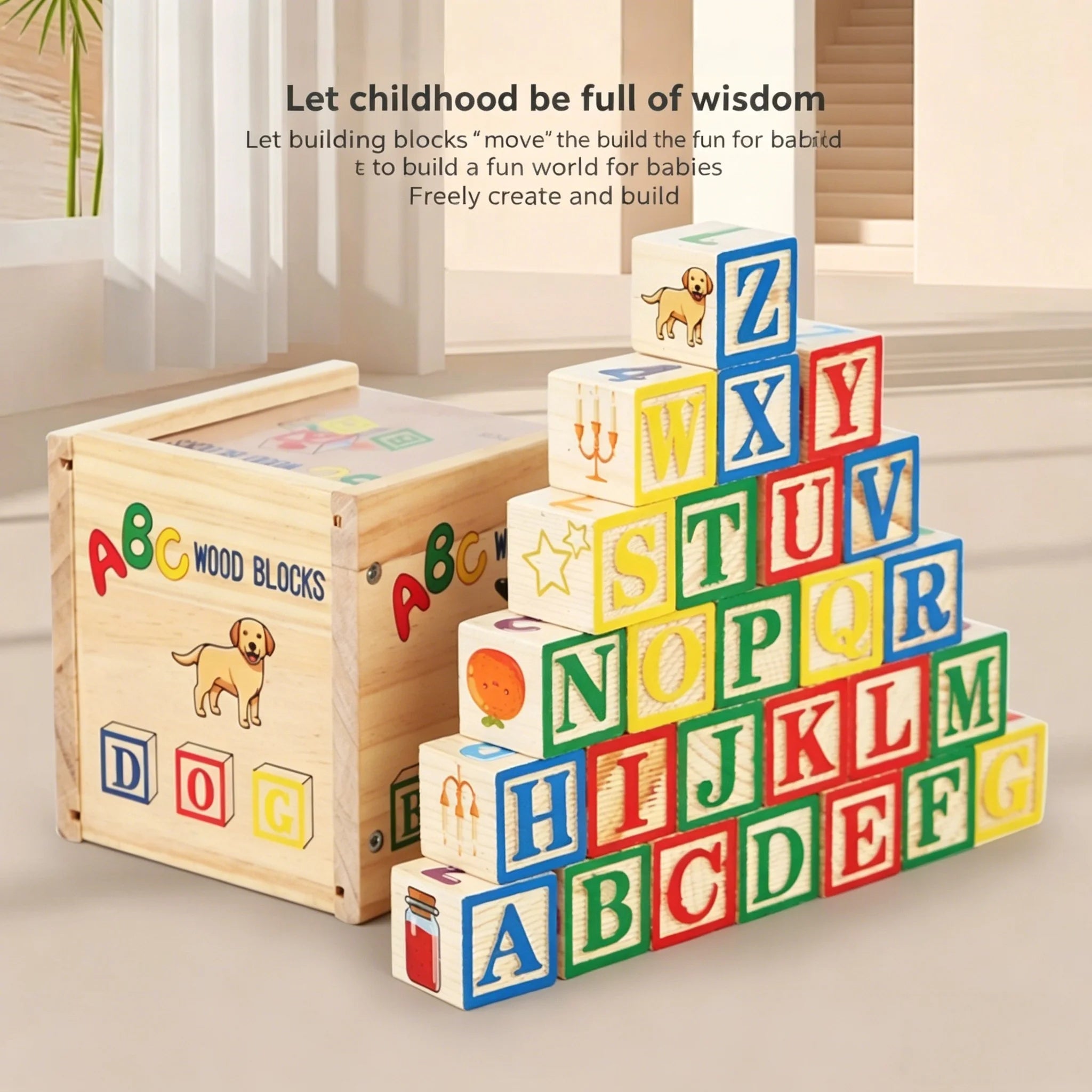 Montessori Wooden Alphabet Blocks Early Educational Stacking Toys Alphabet Number Animal Cognition Learning Blocks For Todders