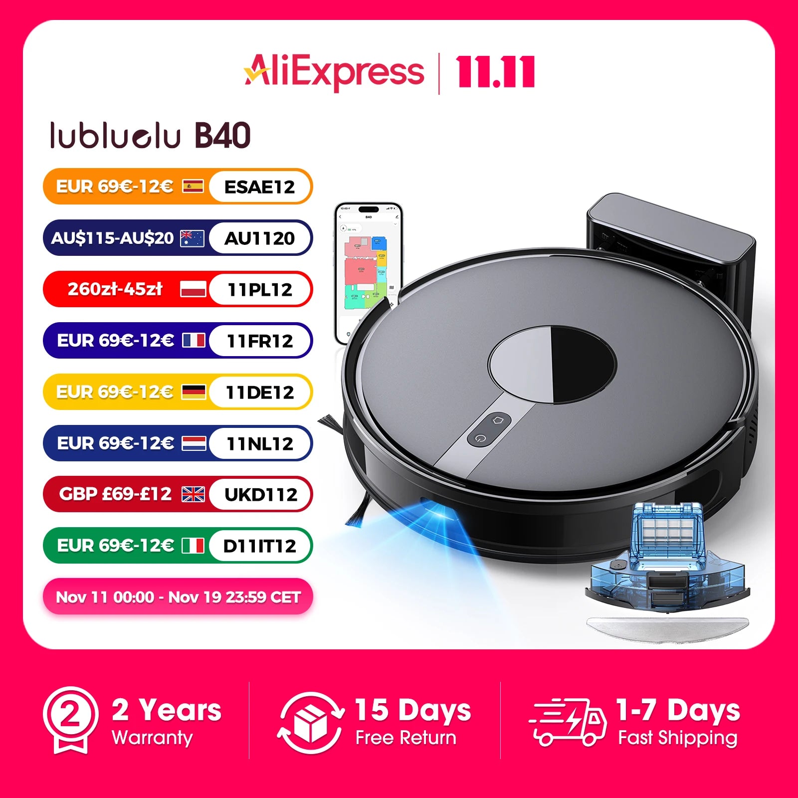 Lubluelu B40 Robot Vacuum and Mop Cleaner, 6000Pa Strong Suction, 180 Mins Long Runtime, APP Control Smart Mapping, 34 No-Go Zon