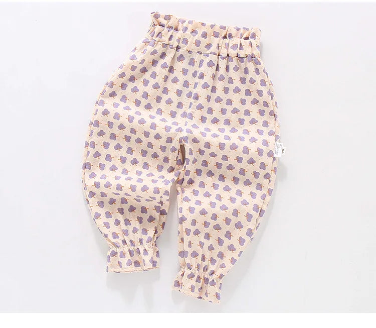 Baby Girls Early Autumn Pants New Cartoon Printed Kids Baby Girls Harem Pants Elastic Waist Soft Casual Toddler Girls Trousers