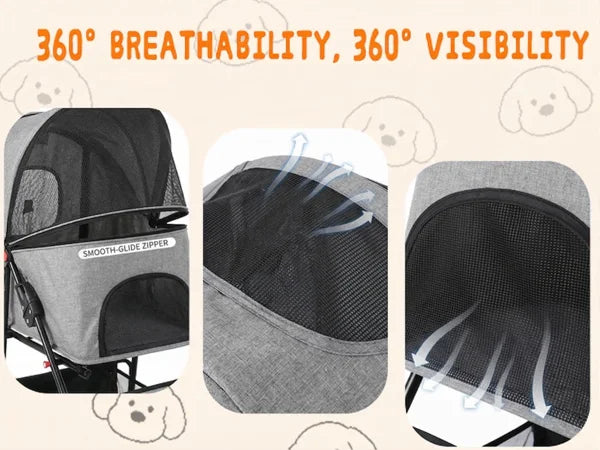 Foldable Pet Stroller Lightweight 4 Wheel Dog Stroller for Small Dogs Cats Portable Travel Pet Cart with Breathable Mesh