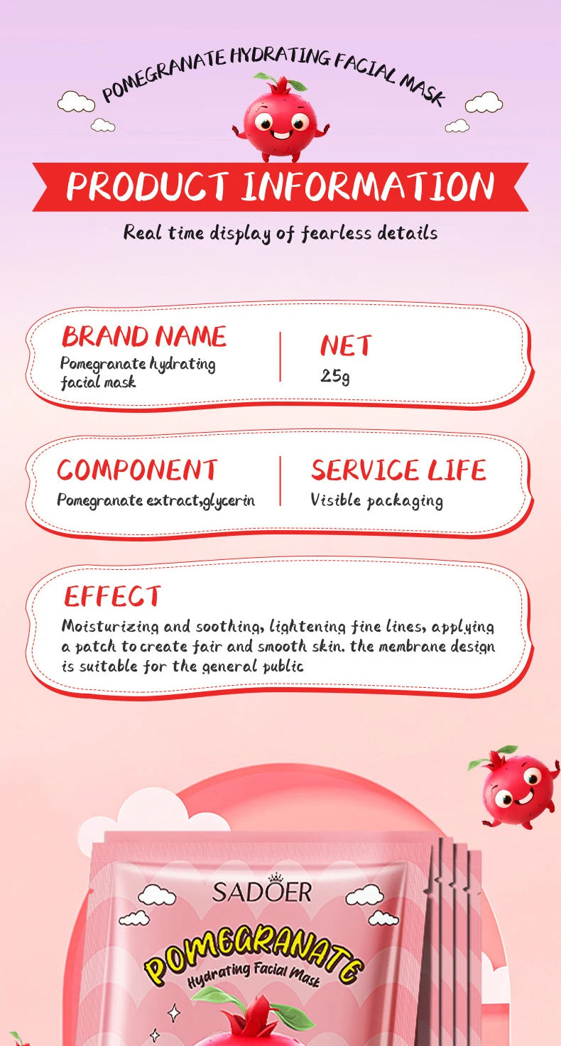 8pcs SADOER Fresh Fruits Face Mask Anti Wrinkle skincare Moisturizing Brightening Firming Hydrating Facial Masks Skin Care