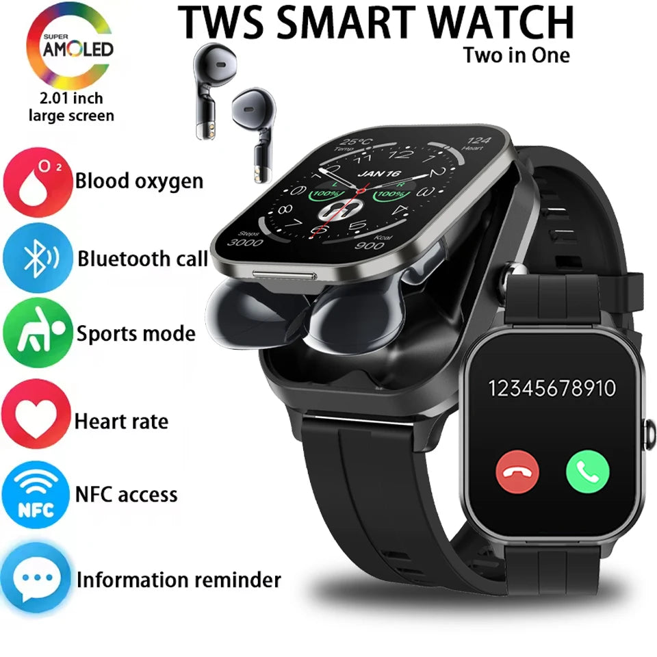 2025 New NFC Smart Watch TWS 2-in-1 Bluetooth Earphones Health Monitoring Bluetooth Call Waterproof Fitness D8 Pro Smartwatches