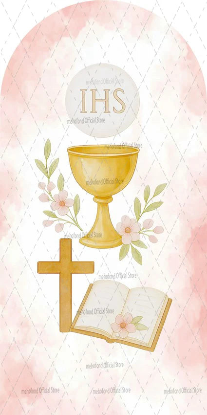 Mehofond Custom 2-Sided My Baptism Kids God Bless First Communion Party Baby Shower Cover Chiara Arch Background Decor Backdrop