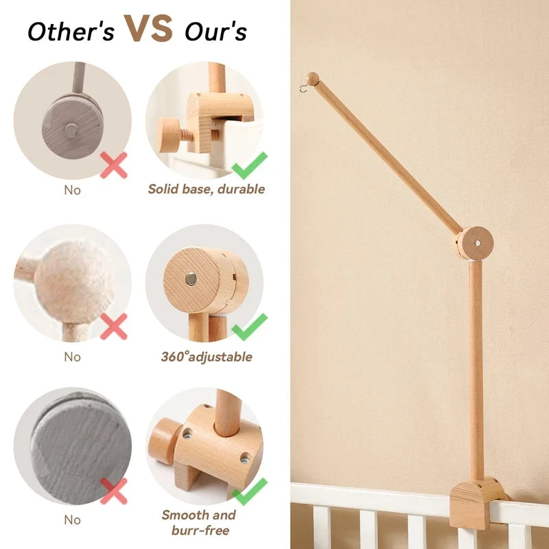 Baby Crib Mobile with Cartoon Felt Forest Animals – Wooden Bed Bell 0-12M - I YAN