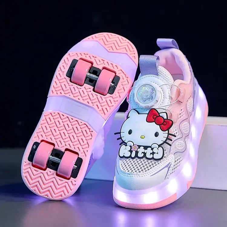 Hello Kitty Children's In-line Skating Shoes Four-Wheel Design Adjustable Roller Blades for Boys Girls Sports Footwear Sneakers