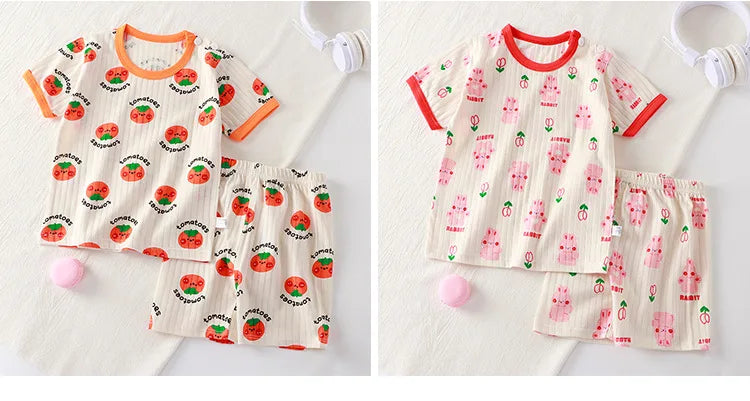 Children's cotton summer T-shirt and shorts set from I YAN, featuring short sleeves and a comfortable, casual design for boys and girls.