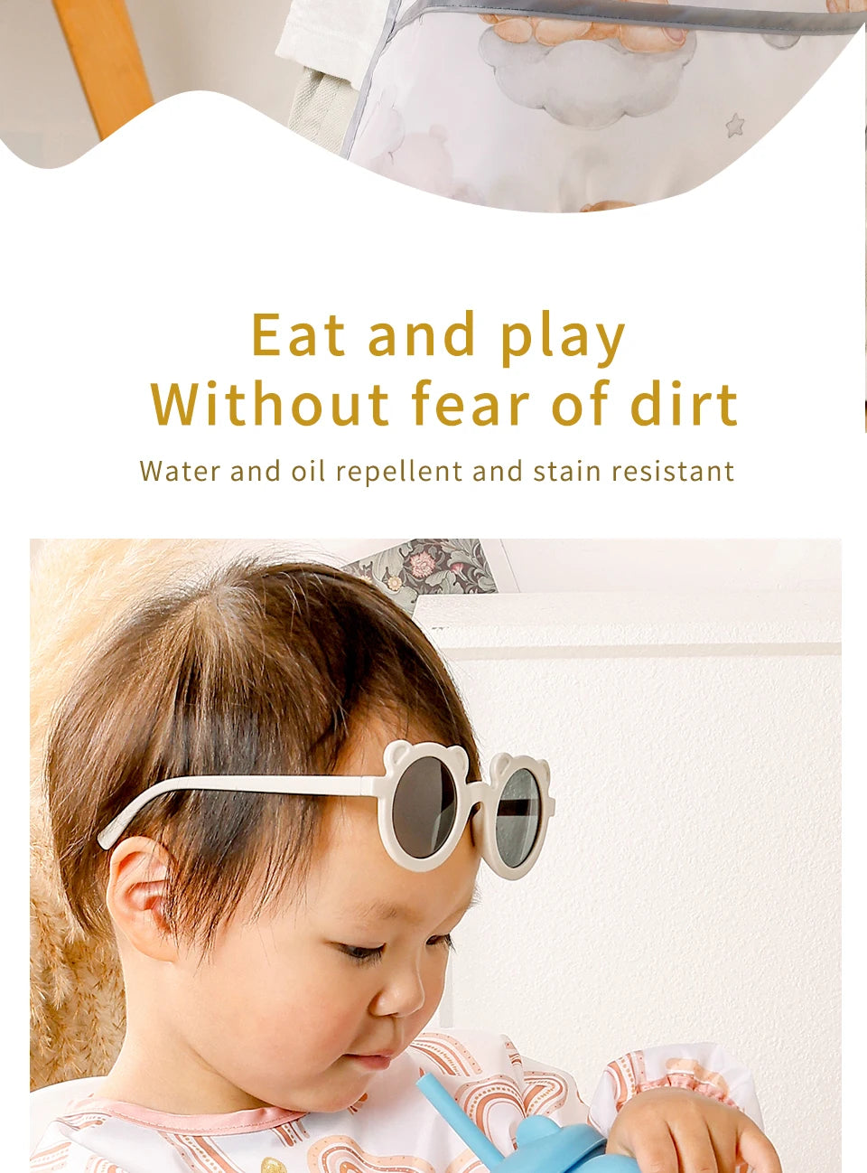 Elinfant 1PC Long Sleeve Bibs, Waterproof Feeding Bibs,Washable Burp Cloth,Coveralls Bibs,Easy To Clean,Wash-Free Eating Bibs