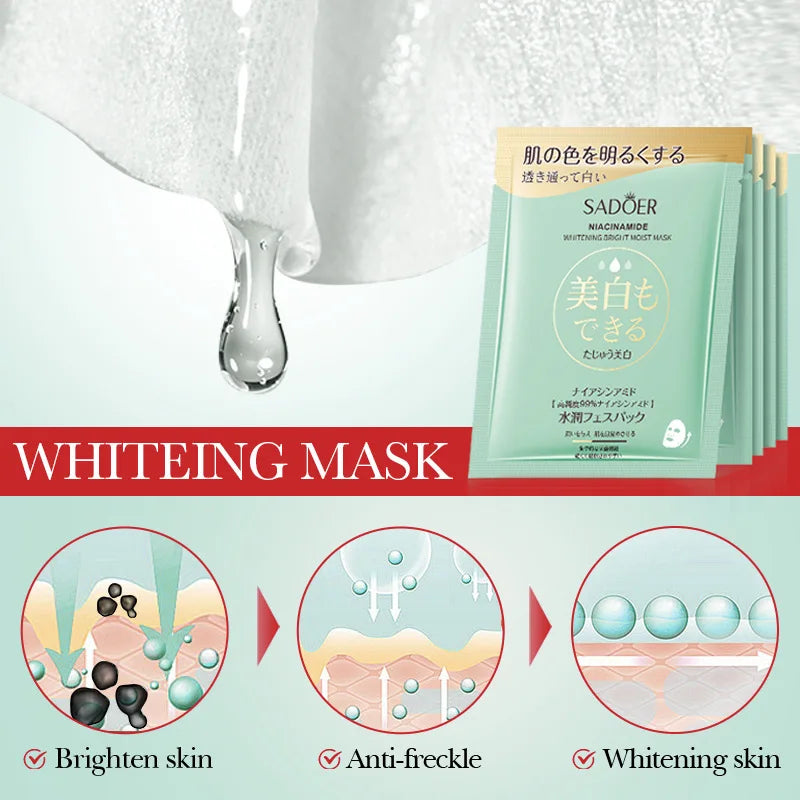 5/10pcs SADOER Nicotinamide Facial Masks for Face Moisturizing Brightening Firming Hydrating Face Mask Anti Wrinkle Skin Care