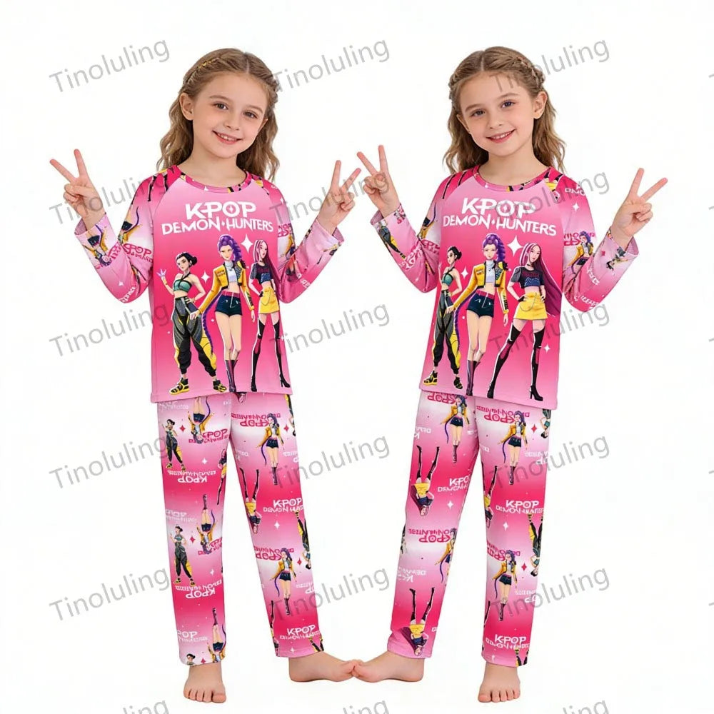 KPop Girls Pyjamas Suit Kids Pajamas Set Long Sleeve Girls Clothing 2pcs Children's Sleepwear Cartoon Boys Nightwear 3-14Y