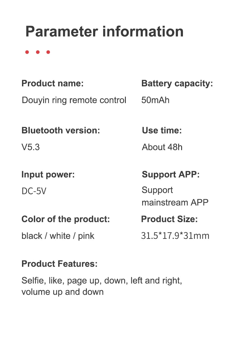 Wireless Bluetooth remote control ring for smartphones, compatible with Xiaomi and Apple, used for selfies and TikTok videos.