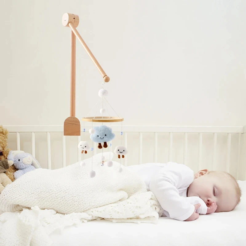 Baby Crib Mobile with Cartoon Felt Forest Animals – Wooden Bed Bell 0-12M - I YAN