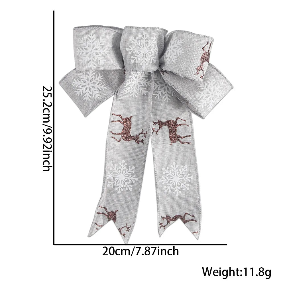 24*19cm 5ears DIY Bow Bowknot Crafts Linen Ribbon Bow Christmas Decoration Christmas Tree Decor Lattice Stripe Bow