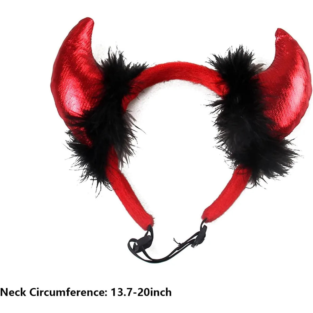 Pet Halloween Costumes: Devil Horn Headband and Dress Up Accessories for Cats and Small Dogs, Red